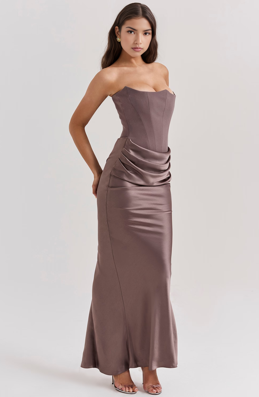 Nylaen - Strapless Bottom Pleated Maxi Dress