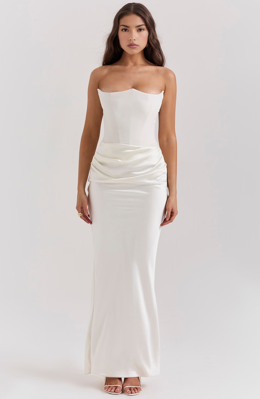 Nylaen - Strapless Bottom Pleated Maxi Dress