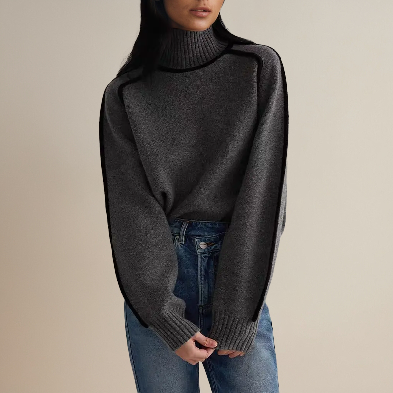 Ava™ | Luxurious Cashmere Turtleneck with Contrasting Details