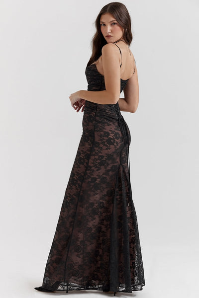 Seliora - Shoulder-On Floral Lace Maxi Dress