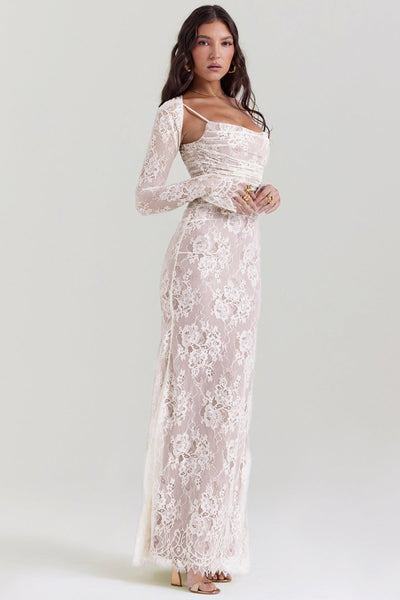 Seliora - Shoulder-On Floral Lace Maxi Dress