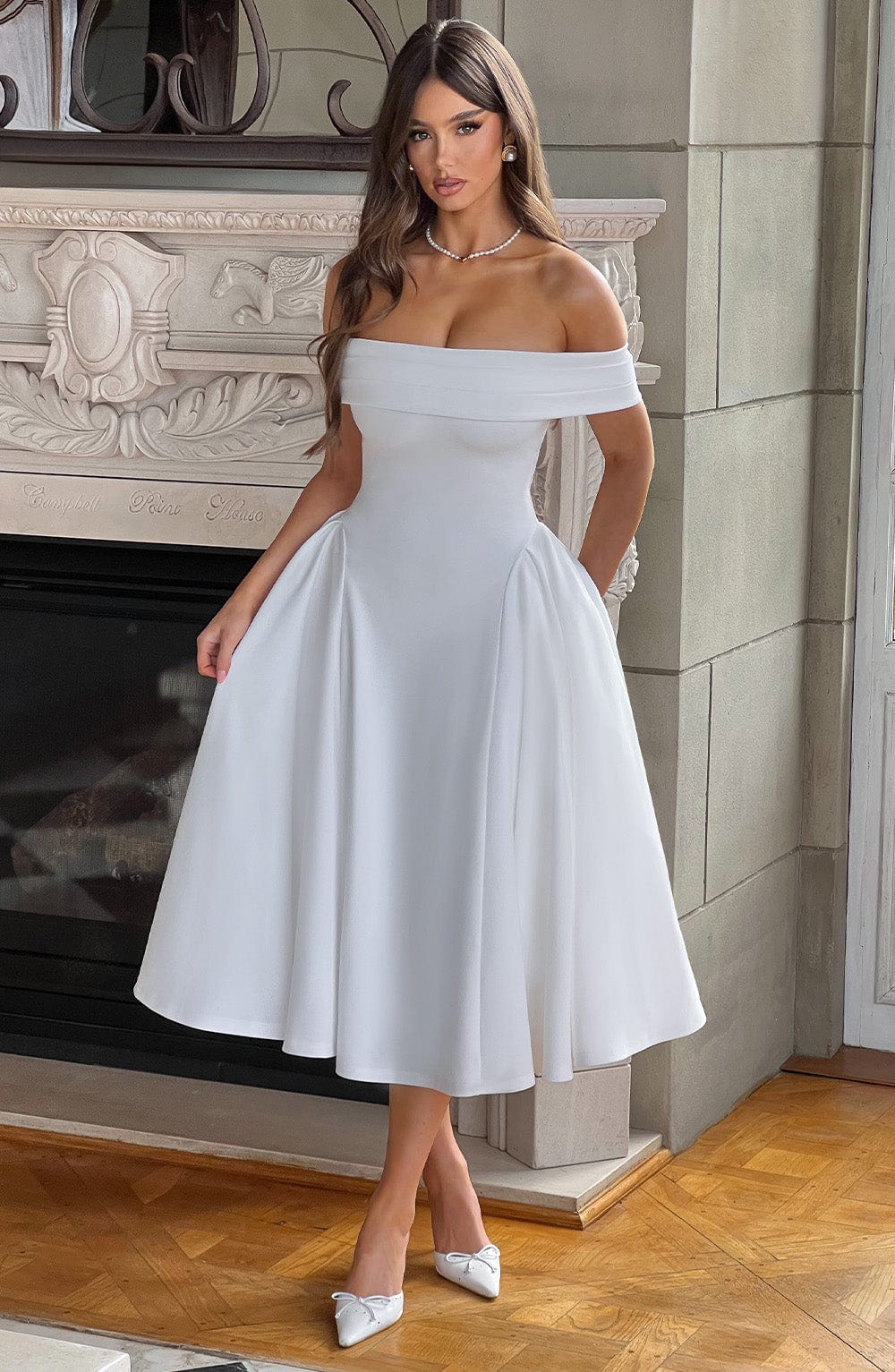 Tahlia - Off-Shoulder Pleated Midi Dress