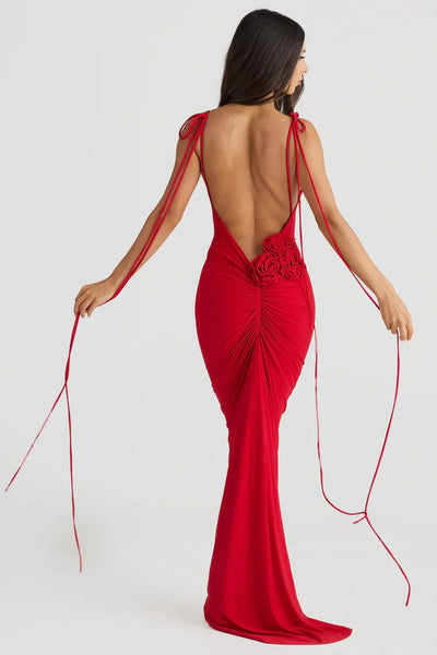 Avenlira - Backless Rose Knot Maxi Dress